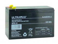 ULTRAMAX NP9-12, 12V 9AH 20HR SEALED BATTERY (AS 7AH, 7.2AH, 7.5AH & 8AH) with 4.8mm / 0.187" WIDE MALE SPADE CONNECTIONS