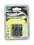 Ultra Max Rechargeable, AAA / R03 Size, Ni-MH, 1000 mAh, 4 Batteries in a Pack.