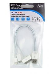 Ultra Max USB to Lightning/30 Pin/ Micro USB Cable