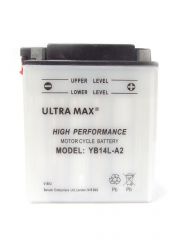 Ultramax Yumicron YB14L-A2, 12v 14Ah Motorcycle Batteries. L(mm) W(mm) H(mm) 134 89 166