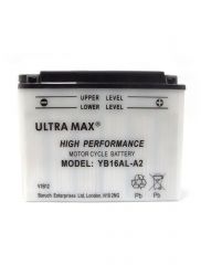 Ultramax Yumicron YB16AL-A2, 12V 16 Ah Motorcycle Batteries. L(mm) W(mm) H(mm) 205 72 164