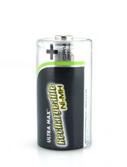 Ultramax Rechargeable C Size Battery, NIMH 2500 mAh, 1.2v. 2 Batteries in a Pack.