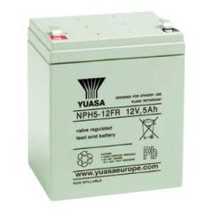 YUASA NPH5-12L F/RETARD, 12V 5AH 20HR VALVE REGULATED LEAD ACID (VRLA) BATTERY (AS 4AH, 4.2AH & 5AH) with 6.3mm / 0.250" WIDE MALE SPADE CONNECTIONS