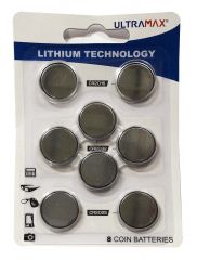 Assorted Lithium Coin Battery - Easy Pack -  8 Pack  2 x 2016, 2 x 2025, 4 x 2032. 3V