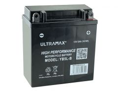 Ultramax Yumicron YB5L-B, 12v 5Ah Motorcycle Batteries. L(mm) W(mm) H(mm) 119 59 130