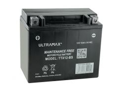 Ultramax TTX12-BS (Replaces Yuasa YTX12-BS), 12v 10Ah Motorcycle Batteries. L(mm) W(mm) H(mm) 150 87 130