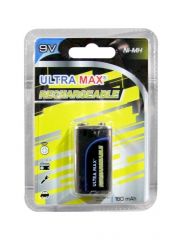Ultra Max Rechargeable 9V Size Battery, NIMH 180 mAh