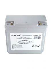 Ultramax LI10-24, 24v 10Ah (240Wh, 40A rate) LiFePO4 Battery - Replace SLA 24V 10Ah with 4 times cycle life, lighter weight, Charger Included