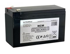 Ultramax LI18-12-NCM, 12v 18Ah Lithium Nickel Manganese Cobalt Oxide (LiNiMnCo, NMC, NCM) Battery - 15A Max. Discharge Current - Weight 1.1 Kg