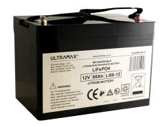 Ultramax LI60-12, 12v 60Ah Lithium Iron Phosphate LiFePO4 Battery - 60A Max. Discharge Current - Weight 7 Kg